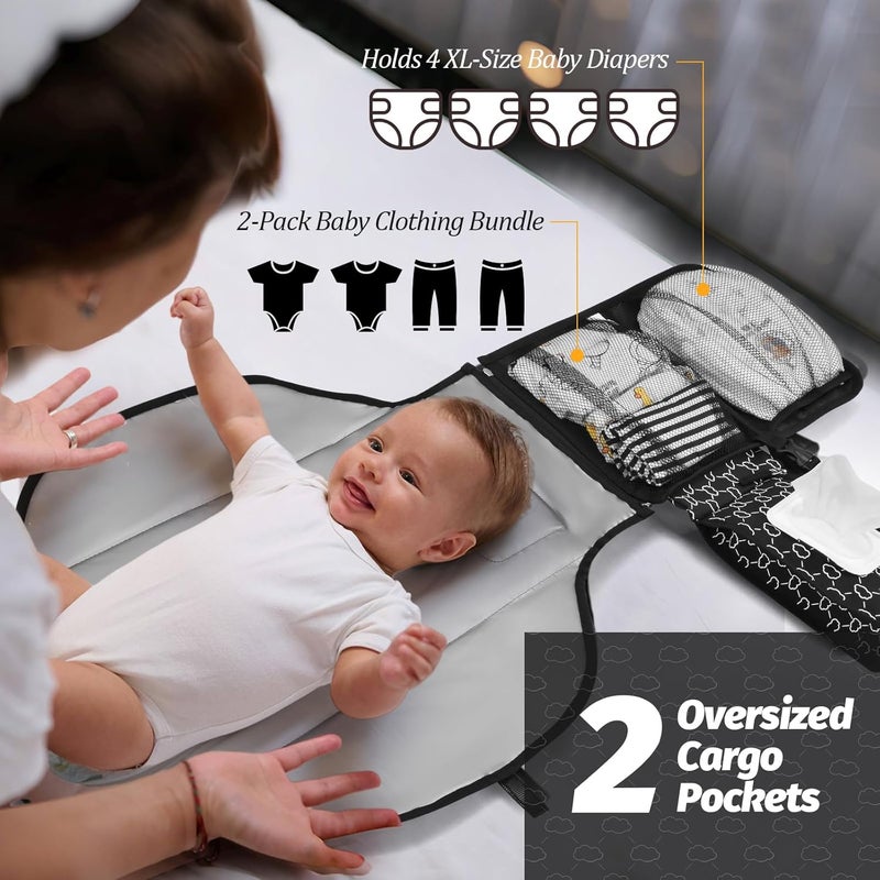 PZU Portable Diaper Changing Pad - Changing Pad Portable with Wipes Pocket, Waterproof Diaper Changing Mat, Portable Changing Pad for Baby, Newborn Gift (Black) - Image 3